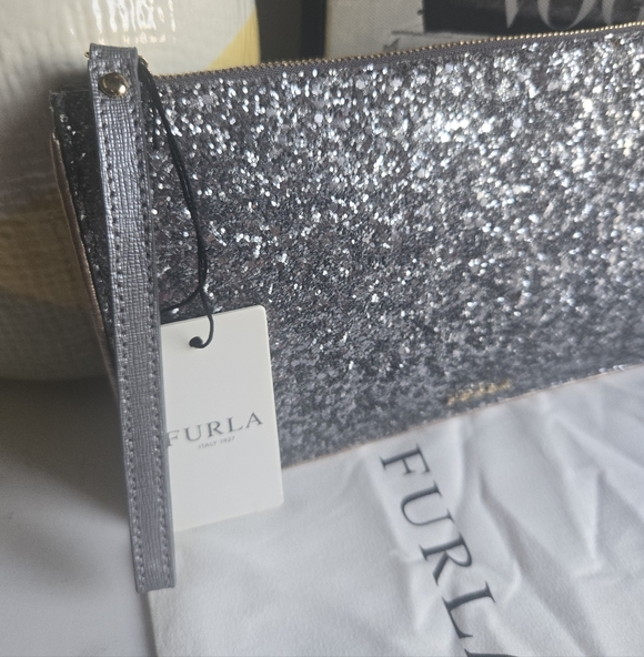Furla Silver Rose Gold Glitter Wristlet Clutch Bag With Tags And Dustbag - Picture 12 of 12